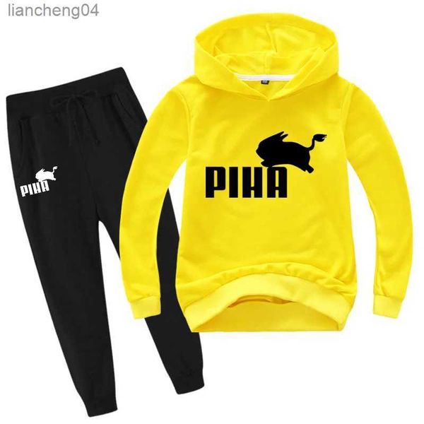 Conjuntos de roupas PIHA Coelho Treino Primavera Esporte Terno Crianças Dos Desenhos Animados Impresso Calças Com Capuz 2 Pcs Conjuntos Bebê Meninos Roupas Conjuntos Criança Menina Outfits