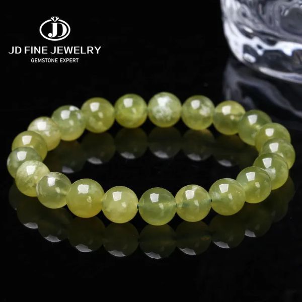 Braccialetti JD 7A Bracciale in giada verde chiaro naturale Gioielli moda donna Fascino Giada trasparente Perlina rotonda Braccialetti elasticizzati Regalo di guarigione delle mani di Yoga