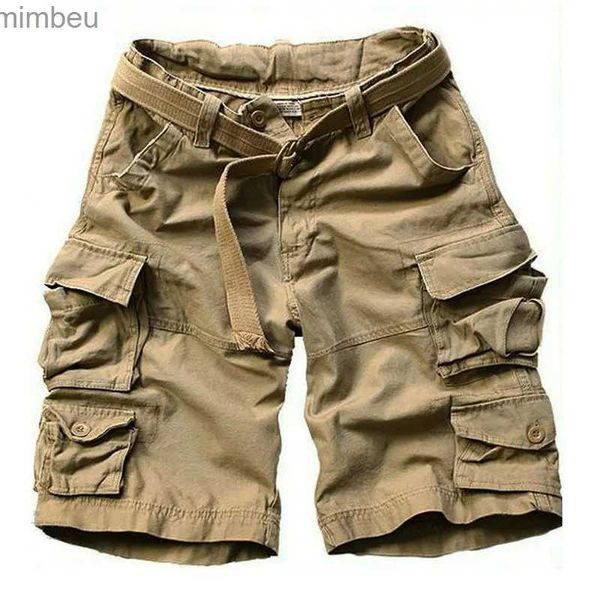 Shorts masculinos verão carga shorts homens muitos bolso camuflagem meia calças curto casual solto camo shorts na altura do joelho com cinto bermuda masculino 240226