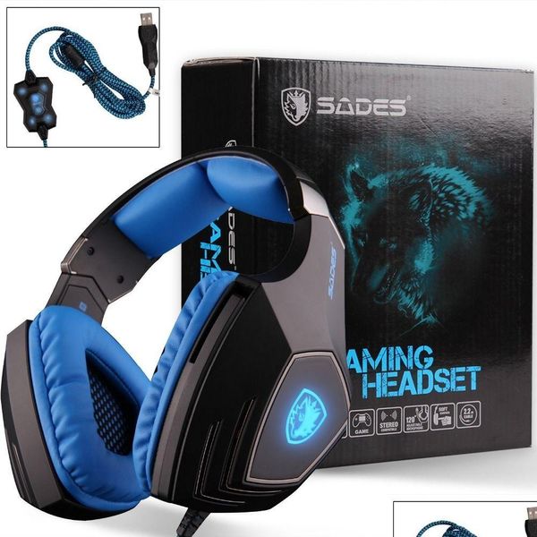 Fones de ouvido fones de ouvido Sades A60 USB Virtual 7.1 Gaming Headset Wired Deep Bass Vibração Casque Headphone com microfone para Gamer Dhgqq