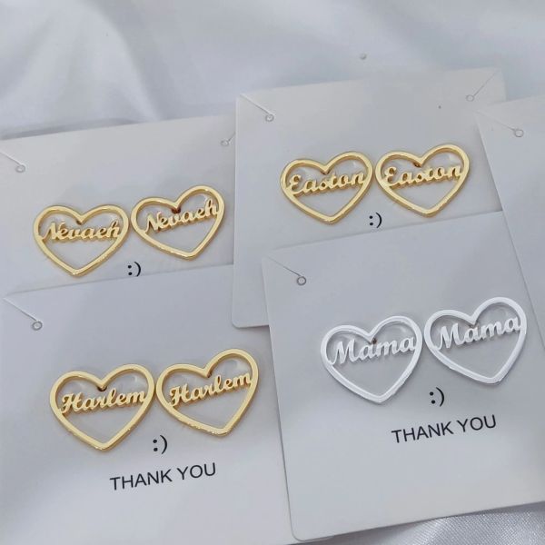 Charm DUOYING Baby-ID-Herz-Ohrring, personalisierbar, individueller Name, Ohrstecker, Edelstahl, 18 Karat Gold, einzigartiges Geschenk für Kinder, Schmuck