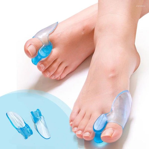 Suporte de tornozelo 2 peças azul macio silicone separador de dedo do pé grande sobreposição alívio hálux valgus dor joanete ferramenta corretora de polegar