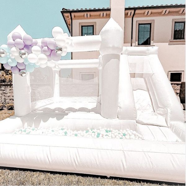 Atacado casamento bouncer branco casa salto inflável jumper com corrediça pulando bola pit combo ao ar livre castelo bouncy para crianças