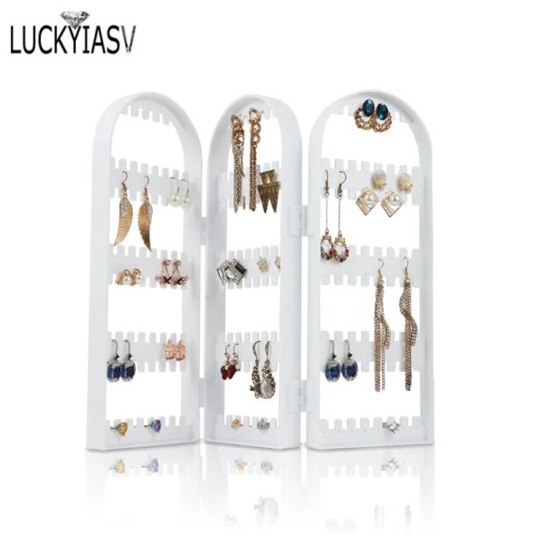 Charms Weiß 120/180/240/360 Löcher Kunststoff Ohrringe Ohrstecker Display Rack Klappbildschirm Ohrring Schmuck Display Ständer Halter Aufbewahrungsbox