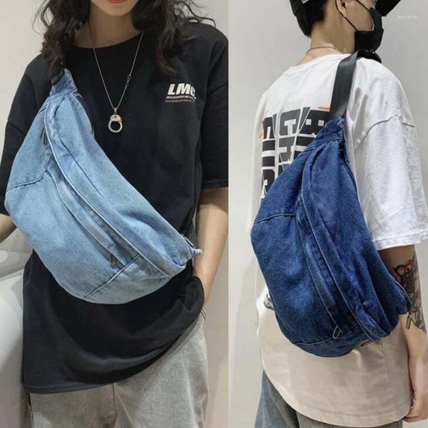 Taillentaschen, Denim, große Damen-Fanny-Packung, trendige Unisex-Männermode, große Damen-Gürteltasche, multifunktional, lässig, Brust