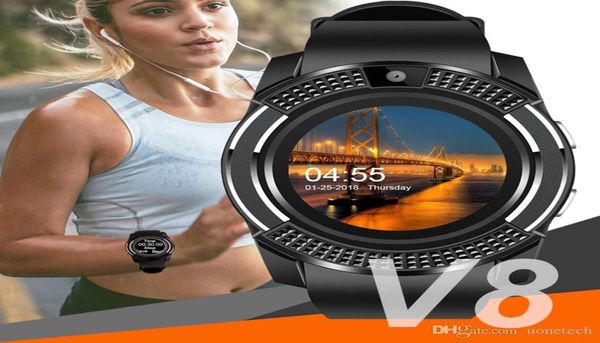 Smart watch V8 orologi da polso per telefono bluetooth con fotocamera touchscreen slot per scheda SIM fotocamera per smartphone Android uomo donna9310132