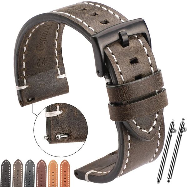 Vintage Orijinal Deri Saat Bandı 7 Renk Strap 18mm 20mm 22mm 24mm Kadın Erkekler Cowhide Akıllı Bant Kemeri Aksesuarları 240221