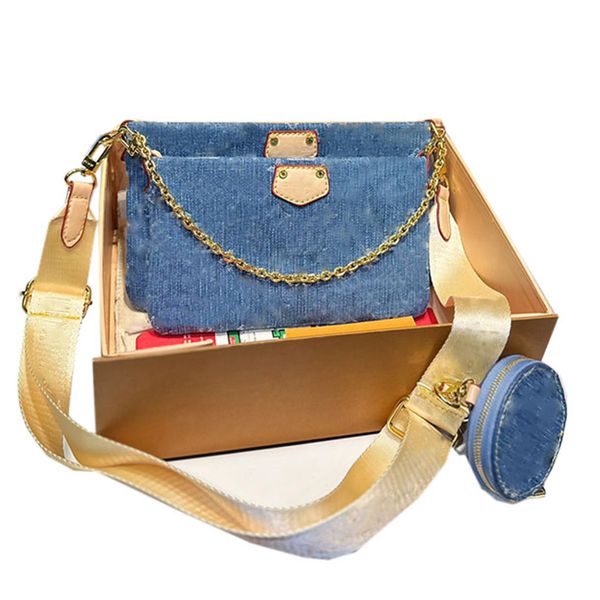 Designer Blue Denim Multi Pochette Accessoires Kleine Umhängetasche