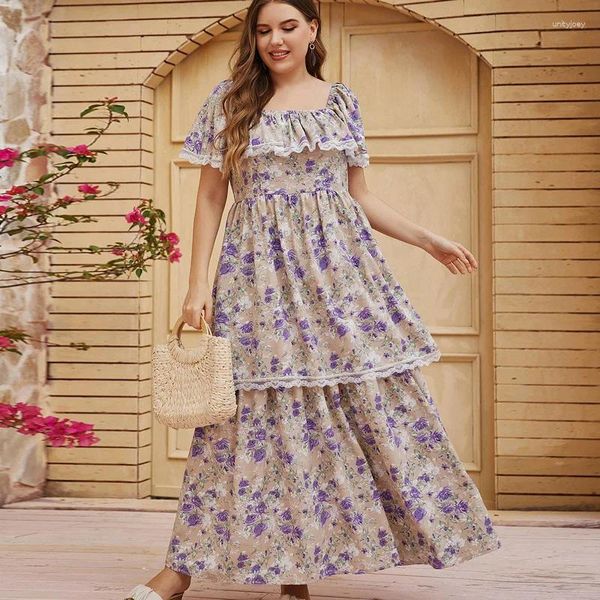 Partykleider Sommer Floral Maxi Langes Kleid Für Frauen Plus Größe Elegante Kleidung Röcke Vestidos Longos Talla Grande Robe Femme