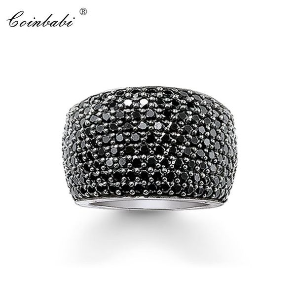 Cocktailringe Schwarz CZ Pave Wide 925 Sterling Silber Geschenk für Frauen Männer Europa-Stil Rebel Ring Modeschmuck 210924213r