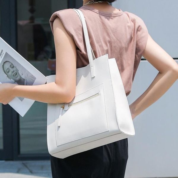 Abendtaschen Japan Einfacher Stil Nappaleder Eimer Pendler Einkaufstasche Weißes Rindsleder Frauen Handtasche Qualität Ein Lächeln Schulter2886