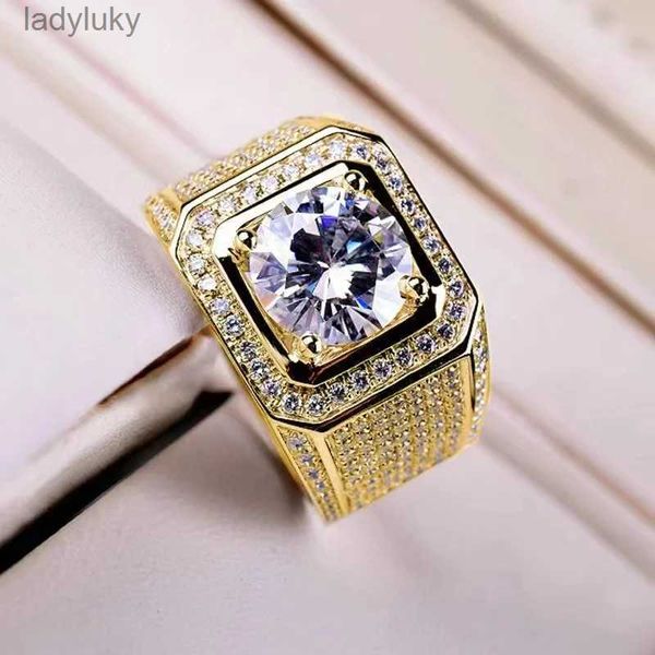 Кольцо для пасьянса полное бриллиантовое сияющее мужское кольцо Большое обнаженное бриллиантовое набор с имитацией циркона Мосанг Бриллиант Обручальное обручальное кольцо 240226