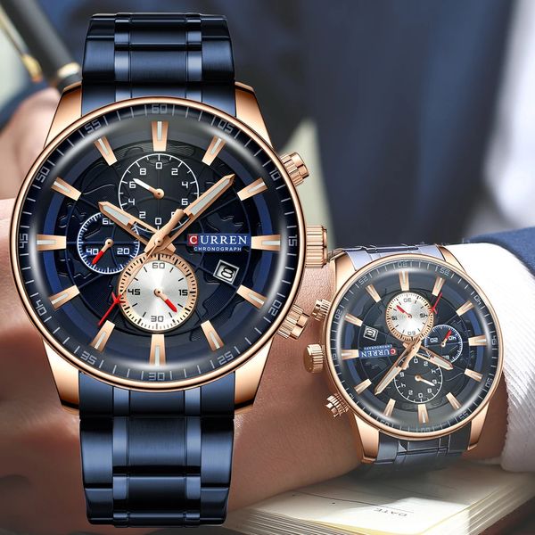 CURREN Top Marca Relógios para Homens Relógio de Pulso de Quartzo À Prova D 'Água de Aço Inoxidável Moda Esporte Mens Relógio Data Masculino reloj 240220