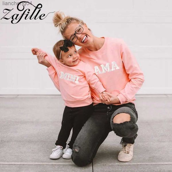 Roupas combinando para a família ZAFILLE Mãe Crianças Roupas combinando para a família Outono Carta Rosa Mãe e Filha Roupas Combinando Casual Mãe e Filho Moletons