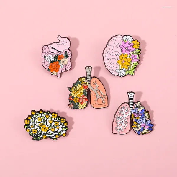Broşlar organ çiçek emaye pimi vücut iç kalp beyin akciğer bitki kelebek broş yaka rozeti tıbbi mücevher punk hediye toptan satış
