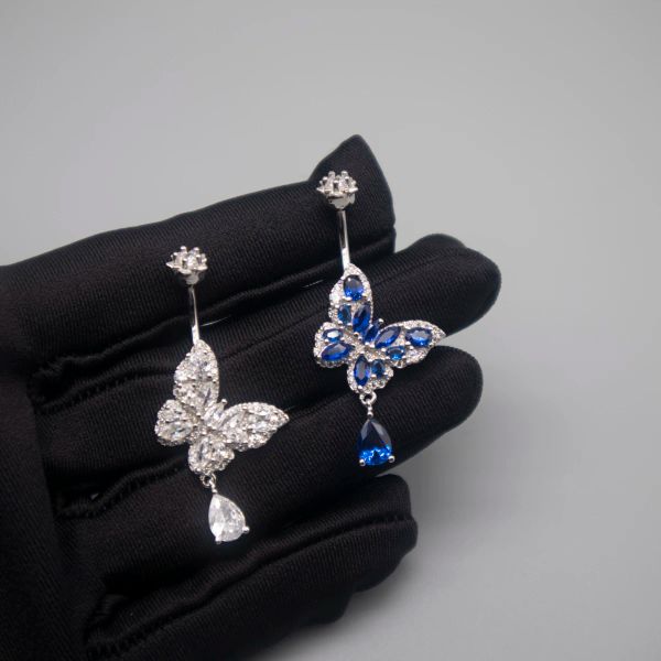 Nabel Piercing Silber Echte Bauchnabel Ringe Körper Dekoration Frauen Schmuck Weiß Blau Zirkon Schmetterling Feines Geschenk