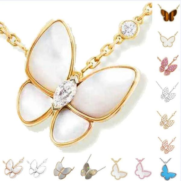 Дизайнерское ожерелье, роскошные ювелирные изделия, ожерелья-бабочки для женщин Red Bule White Shell, розовое золото, платиновый кулон, свадебный подарок из нержавеющей стали оптом для перепродажиQ2