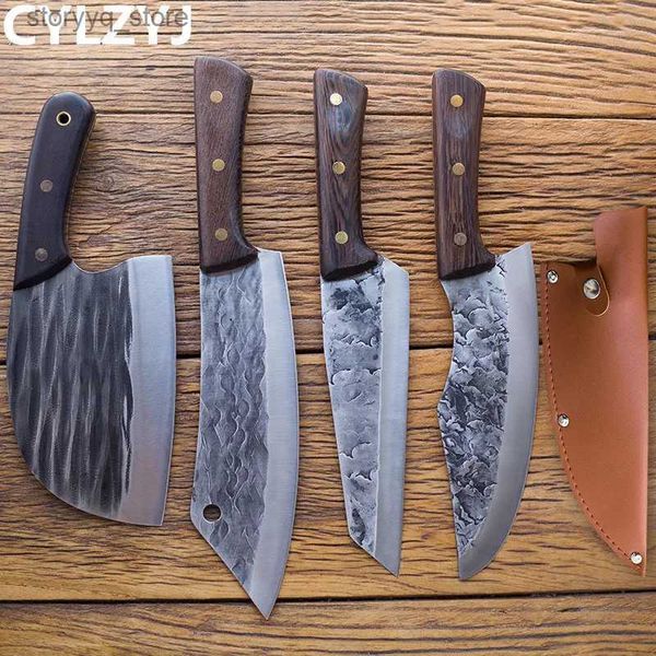 Facas de cozinha forjadas faca de desossa faca de açougueiro facas de chef de cozinha forjadas de aço inoxidável cortador de carne cortador de vegetais capas Q240226