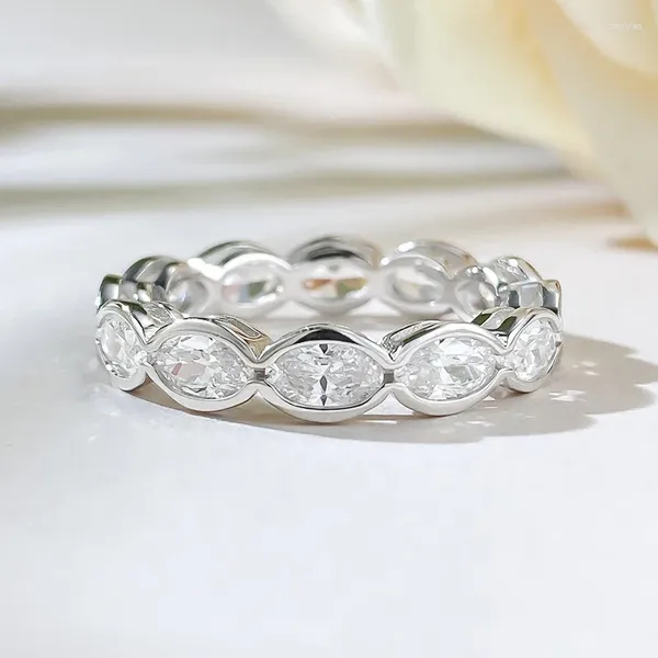 Anéis de cluster amantes marquise corte moissanite anel de diamante real 925 prata esterlina festa de casamento banda para mulheres jóias de noivado