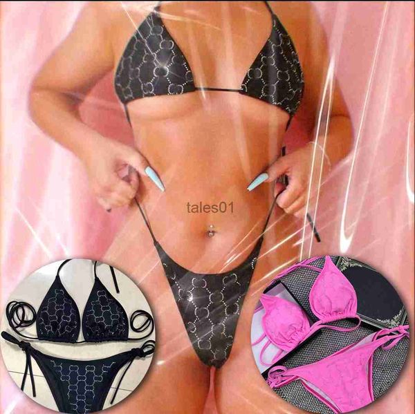 Mulheres Swimwear Luxo Diamante Swimwear Letras Cristal Designer Mulheres Sutiã Presente de Feriado 240226