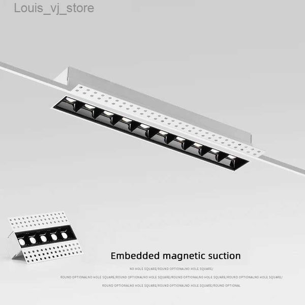 Downlights LED-Downlight-Linienlichtleiste Kreative lineare randlose Magnetlampe Deckeneinbauleuchten Streifen Wohnzimmerkorridor YQ240226