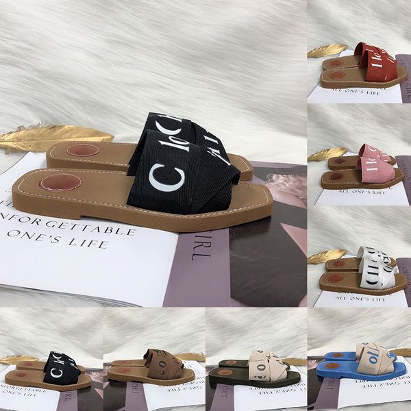 Woody Designer Sandálias famosas mulheres sandale plataforma de luxo cunhas sandles para senhoras mulher apartamentos saltos tecido chinelos verão sapatos casuais 35-41