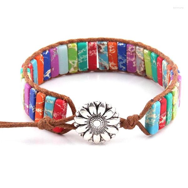 Charme pulseiras dropshippers moda bonita multi cor energia artesanal tubo de pedra natural grânulos envoltório pulseiras