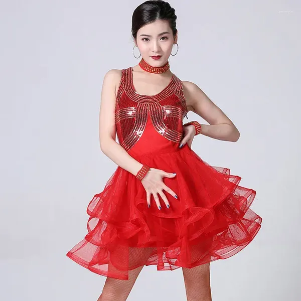 Abbigliamento da palcoscenico Costume da ballo per donna Latino Tango Salsa Cha Abito da ballo Abiti con paillettes