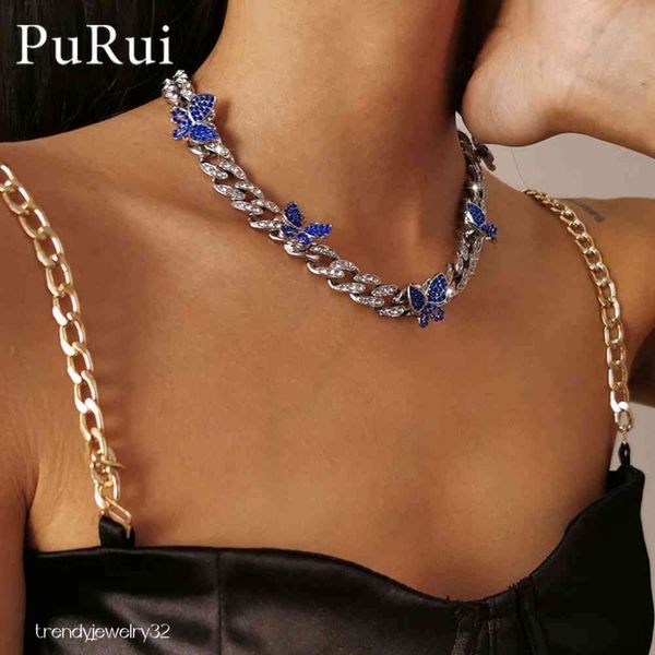 Punk Iced Out Buttefly Neckalce 1PC Full Miami Curb Farfalla Catena cubana Bling Rapper Collana Bracciale collane per le donne Gioielli alla moda