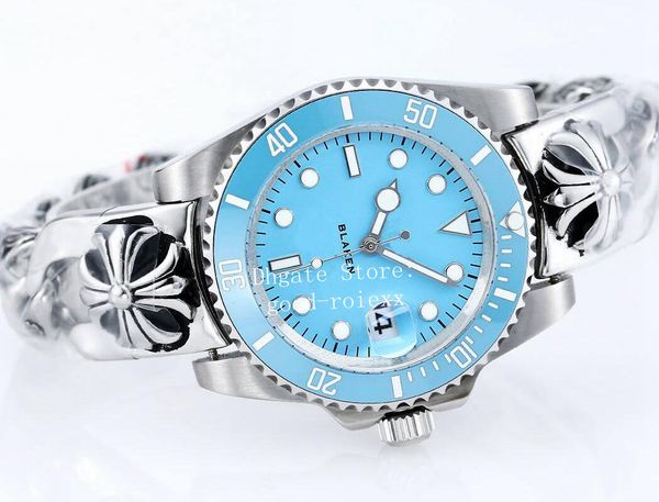 Мужские часы Blaken 40 мм, автоматические часы Miyota Cal.8215, мужские синие керамические безели, браслет из стали 904L с резным браслетом в виде головы черепа, спортивные наручные часы
