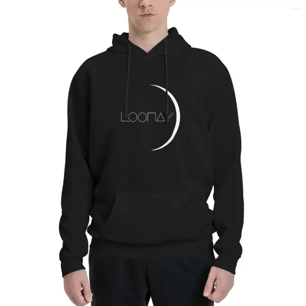 Moletons masculinos LOONA – Logotipo da lua branca pulôver com capuz roupas masculinas suéter de inverno