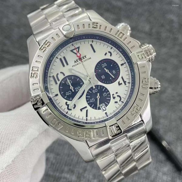Armbanduhren Luxus Herrenuhr Quarzwerk Chronograph 45mm Edelstahlarmband Gehäuse Wasserdicht Männlich