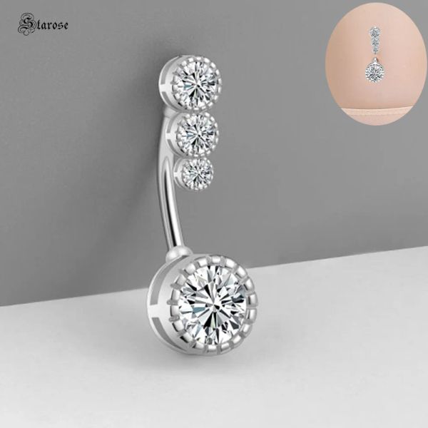 Correntes Starose Top 925 Sterling Silver Navel Piercing 14g Piercing de jóias Rings Butrine Rings Zircão Drop Dangle Navel Women