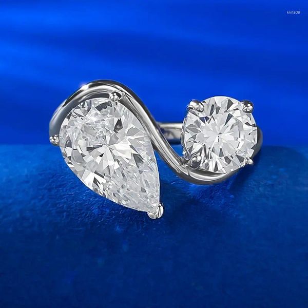 Anéis de cluster Único pêra corte moissanite anel de diamante real 925 prata esterlina festa de casamento banda para mulheres homens jóias de noivado