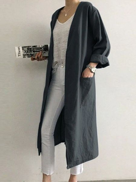 Jaquetas ZANZEA Mulheres Moda Outwear Cardigan Manga Longa Blusa Outono Casacos Longos Feminino Ponto Aberto Camisa Praia Cover Up Kimono Tops