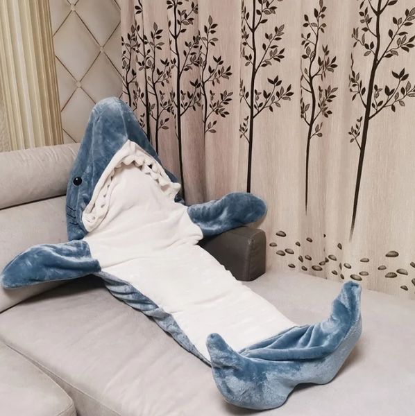 Flanela dos desenhos animados saco de dormir pijama de uma peça tubarão lounge roupas tubarão saco de dormir
