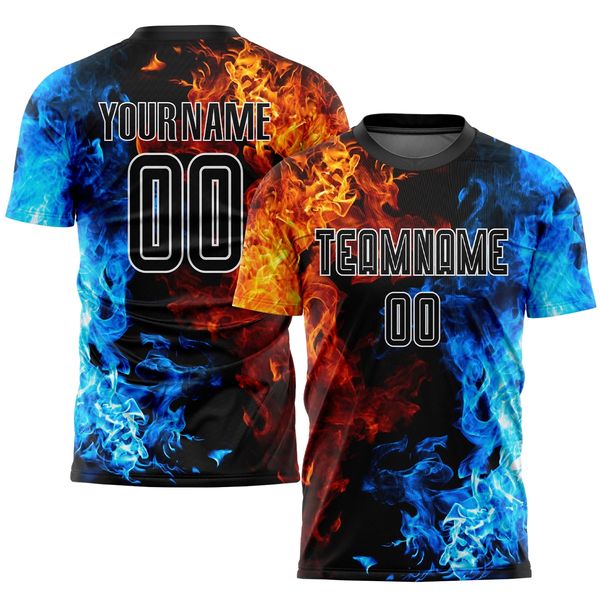 Benutzerdefinierte Figur Schwarz-Weiß-Flammen-Sublimations-Fußball-Uniform-Trikot