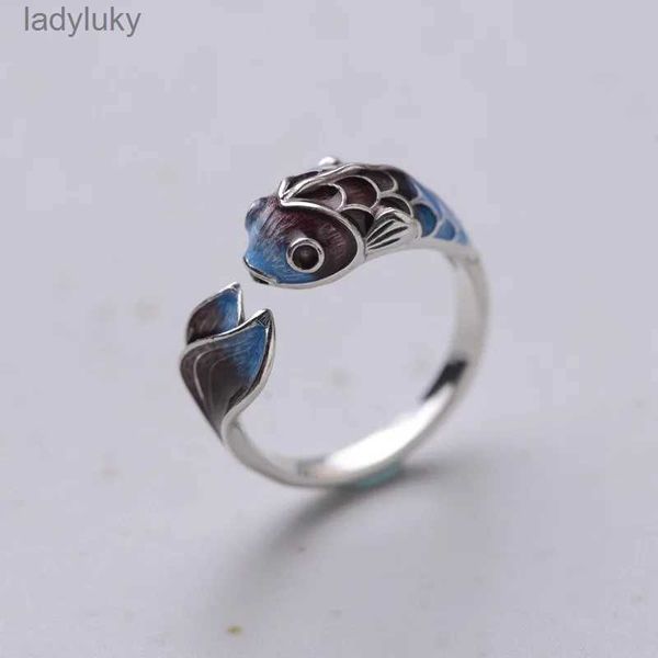 Solitaire Ring Vintage Lucky Koi Balık Kıbrıslı Açık Yüzük Kadınlar Moda Gümüş Gümüş Renk Bakır Metal Kadın Yüzük Partisi Takı Hediyeleri 240226