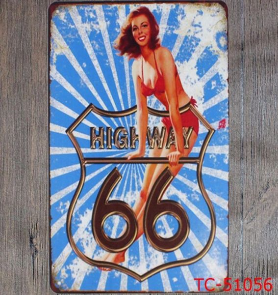 Pintura de metal sinais de estanho vintage rota 66 placa cartaz placas de ferro adesivos de parede bar clube garagem decoração de casa 40 designs wzw6124254