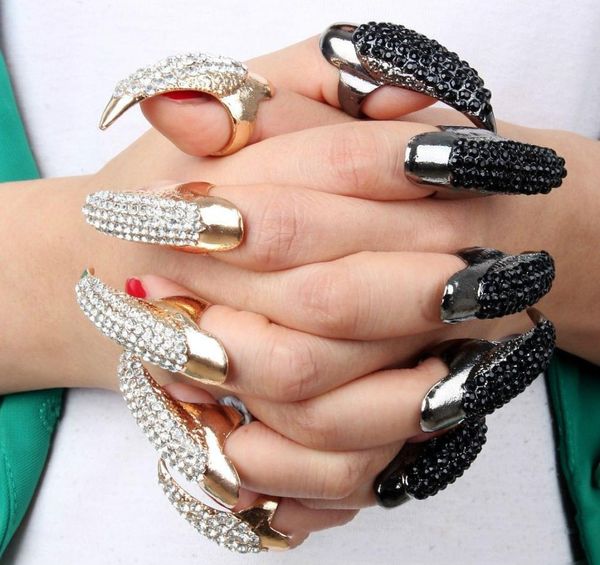 Anéis inteligentes anéis de unhas branco preto cheio de broca hipérbole prego falcão garra anel para mulher jóias 4266999