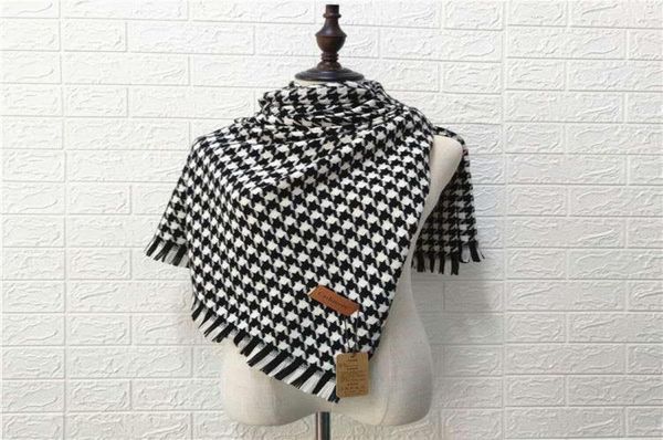 Lenços de lã xale mulheres luxo clássico preto branco houndstooth longo cachecol capa macia chique moda quente para lady3561112