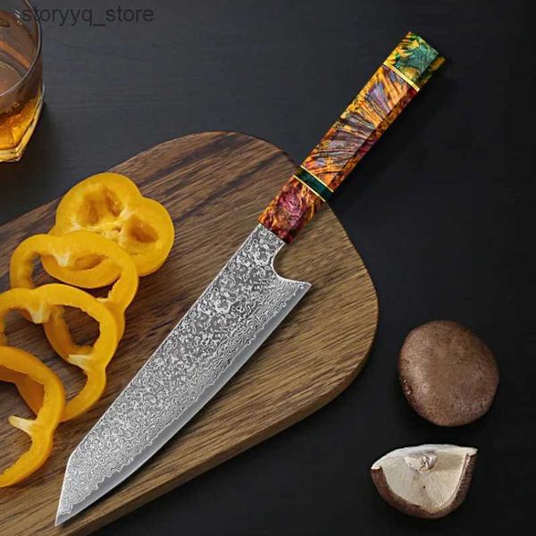 Mutfak Bıçakları Yeni Şam Şef Bıçağı Paslanmaz Çelik Mutfak Bıçağı Japon Santoku Bıçakları Keskin Bekleme Dilimleme Biftek Bıçak Pişirme Aracı Q240226