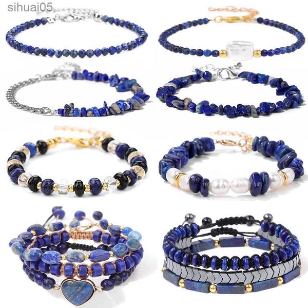 Frisado Lapis Lazuli Frisado Pulseira Azul Pedra Natural Charme Pulseira Ajustável Mediação Cura Pulseira Jóias Presentes Para Mulheres Homens YQ240226