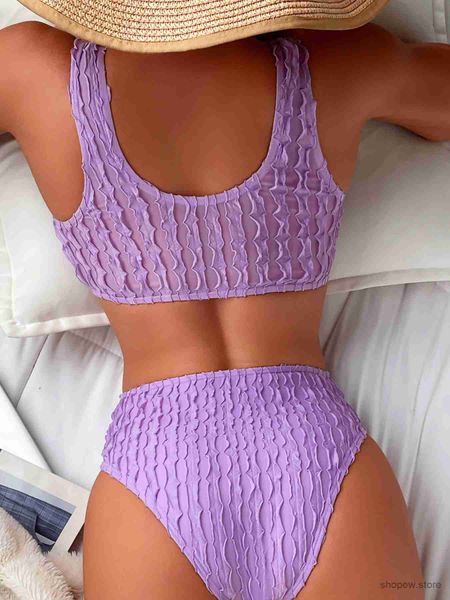 Kadın Mayo Yeni V yaka yüksek bel bikini Setleri Kadınlar İçin Mayo Purple Flouce Seksi İki Parça Plaj Giyim