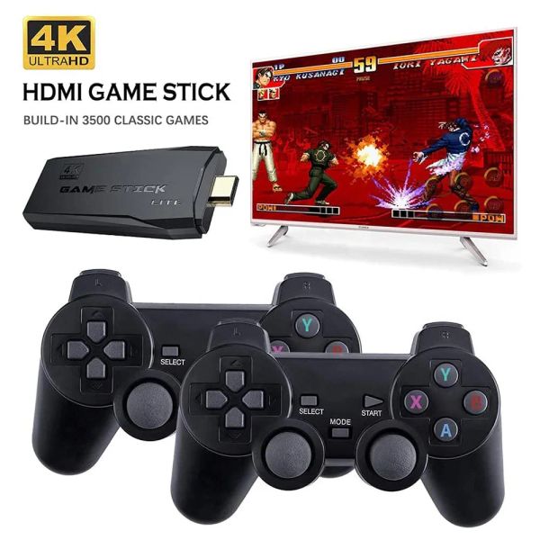 Консоли ретро видеоигры Stick 4K 64GB 10000 Games Control 2,4G Беспроводной контроллер для GBA/PS1 Pired TV HDMI Portable Console