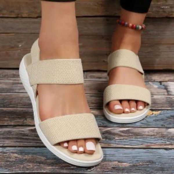 Scarpe eleganti da donna con zeppa e plateau, comodi sandali da donna, da spiaggia, con fascia elastica, firmati, estate 2024