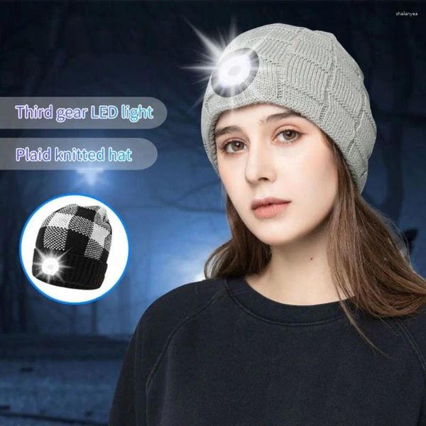 Berets Inverno Pesca Escalada Camping Farol Cap LED Iluminado Gorro Ao Ar Livre Chapéu