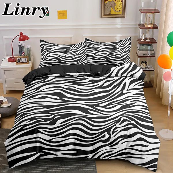 Definir padrão de zebra 2/3 PCs Tampa de edredão Conjunto de roupas de cama preto e branco