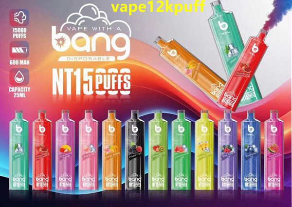 Original BangNT 15K sucção pulmonar descartável bobina de evaporador de cigarro eletrônico tipo C carregamento 15000 caneta de cigarro puff 25mlpod 0% 2% 3% 5% E cigarro 12 sabores