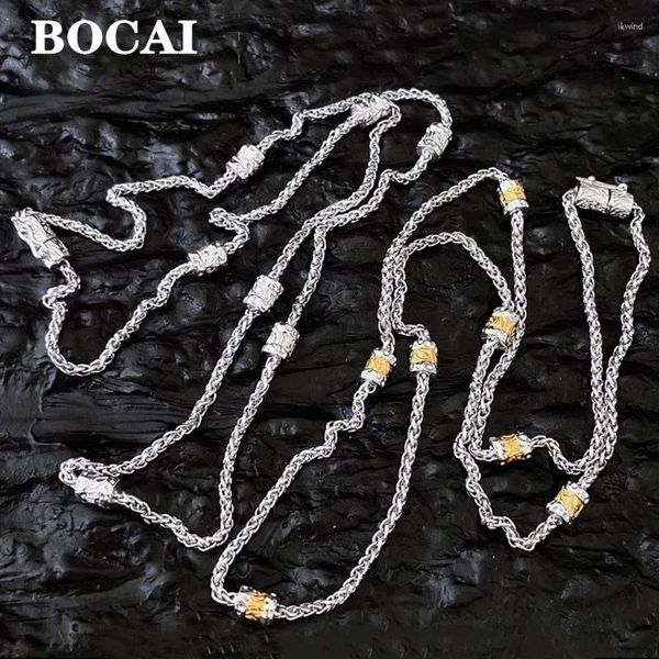 Ciondoli S925 Accessori per gioielli in oro placcato argento Collana alla moda con perline a botte tonda con motivo a erba per catena da donna